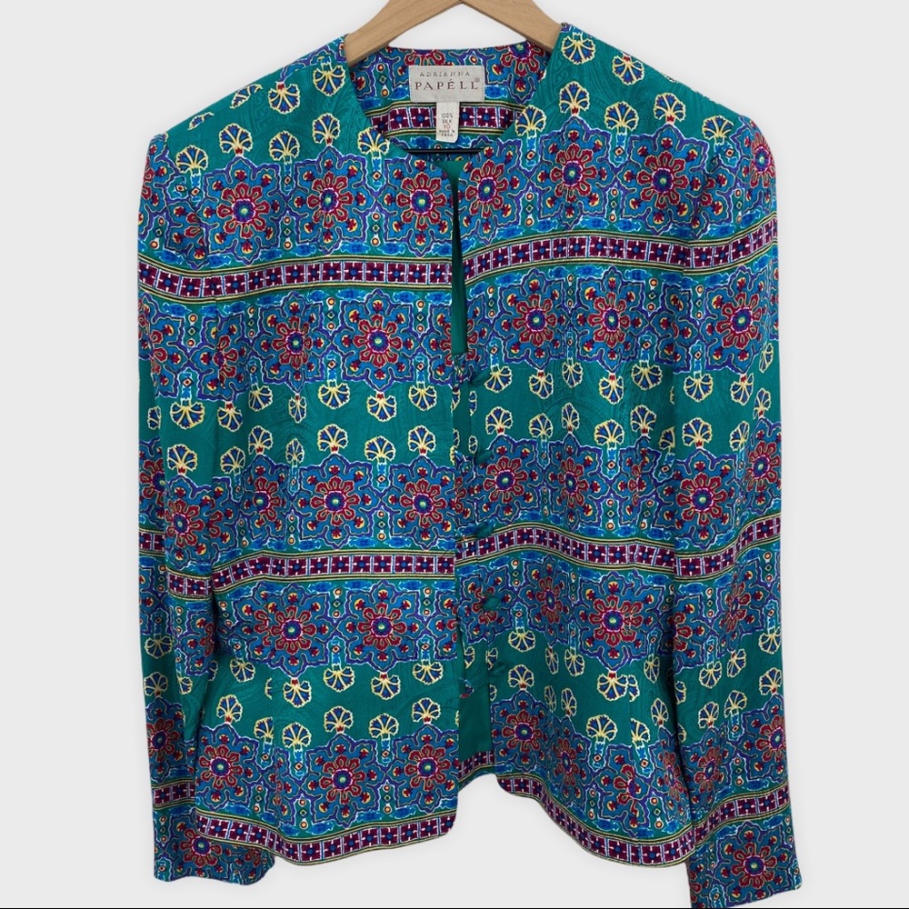 Adrianna Papell Multicolor Patterned Lightweight Silk Jacket Size 10